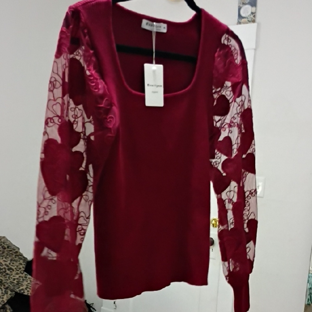 Forever 21 Burgundy Lace Sleeve Blouse